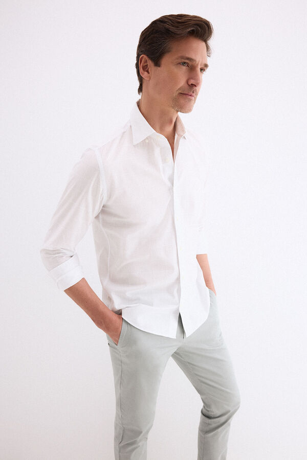 Pedro del Hierro Poplin textured checked shirt White