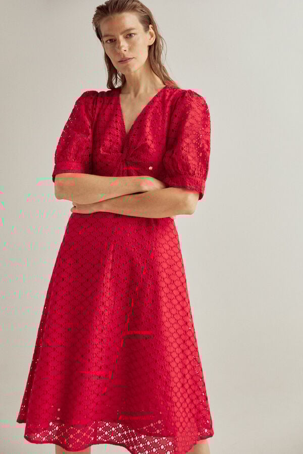 Pedro del Hierro Knot-front cutwork dress Red