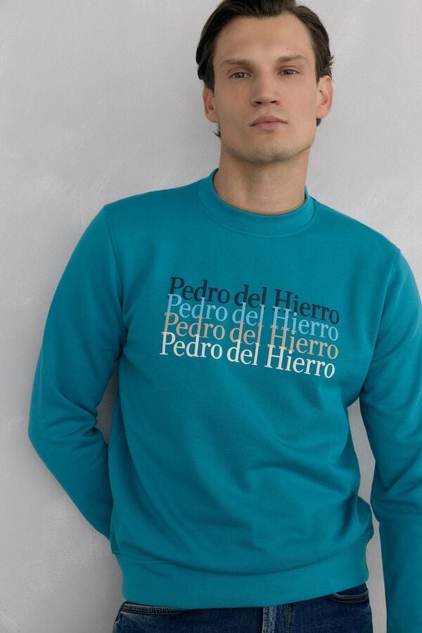 Pedro del Hierro Logo crew neck sweatshirt Turquoise