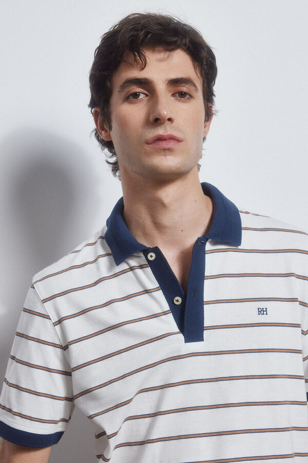 Pedro del Hierro Striped polo shirt with contrast collar White