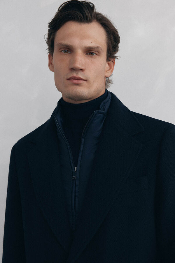 Pedro del Hierro Blue herringbone coat with removable lining  Blue
