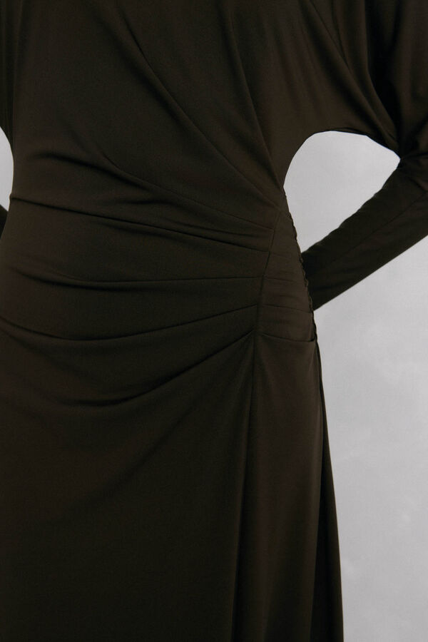 Pedro del Hierro long sleeve jersey-knit midi dress with gathered knit Brown