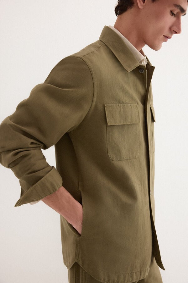 Pedro del Hierro Cotton linen plain overshirt Green