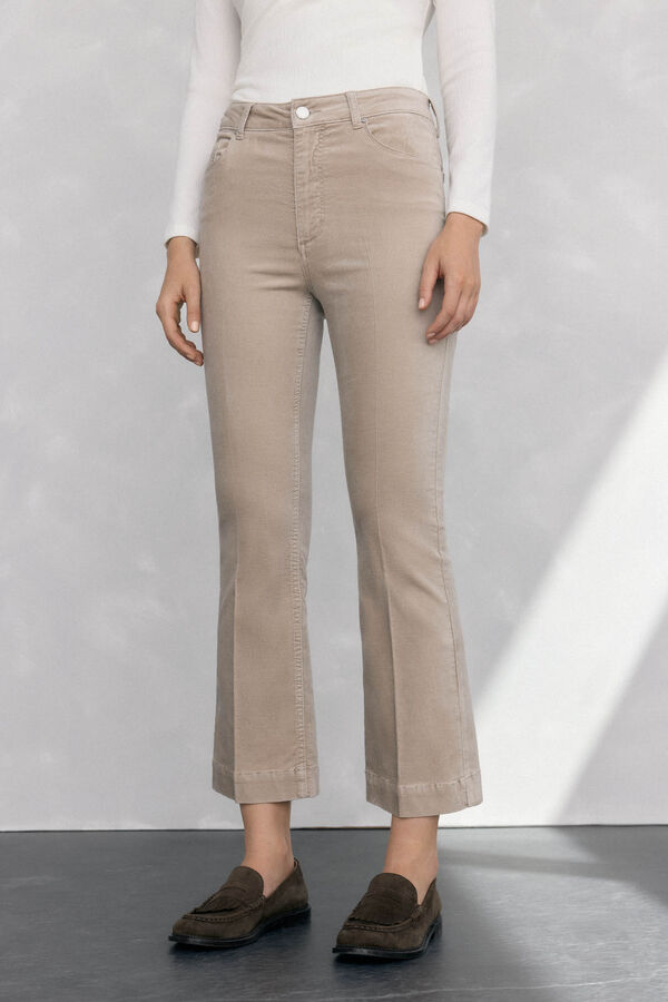 Pedro del Hierro Cropped flare velvet pants Beige