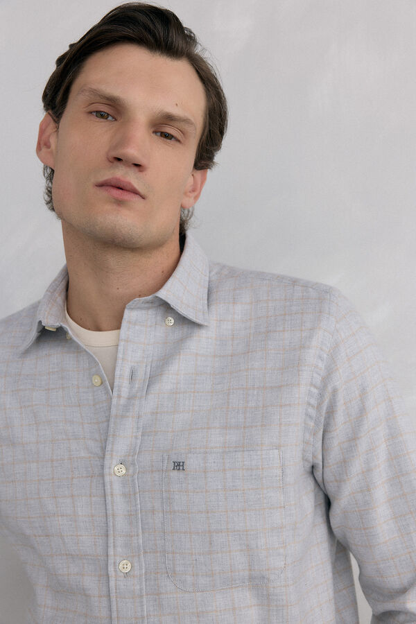Pedro del Hierro Checkered flannel shirt Italian fabric Grey