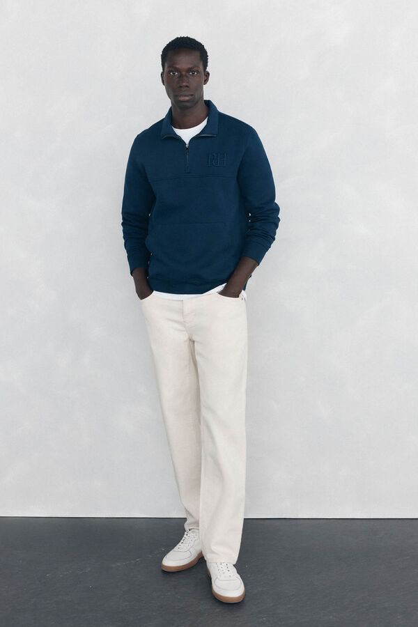 Pedro del Hierro Technical fabric zip-neck sweatshirt Blue