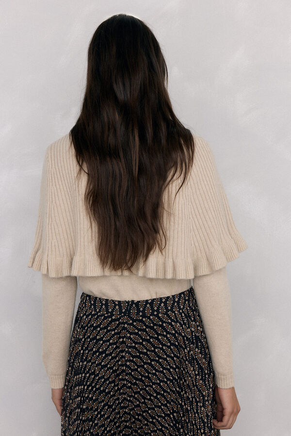 Pedro del Hierro Double jersey and cape garment with ruffle detail Ecru