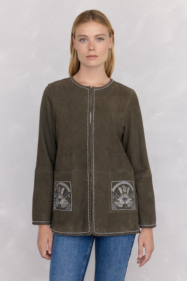 Pedro del Hierro Suede embroidered jacket Green