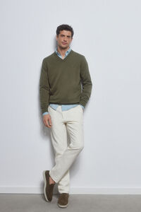Pedro del Hierro Essential cotton V-neck jumper Verde