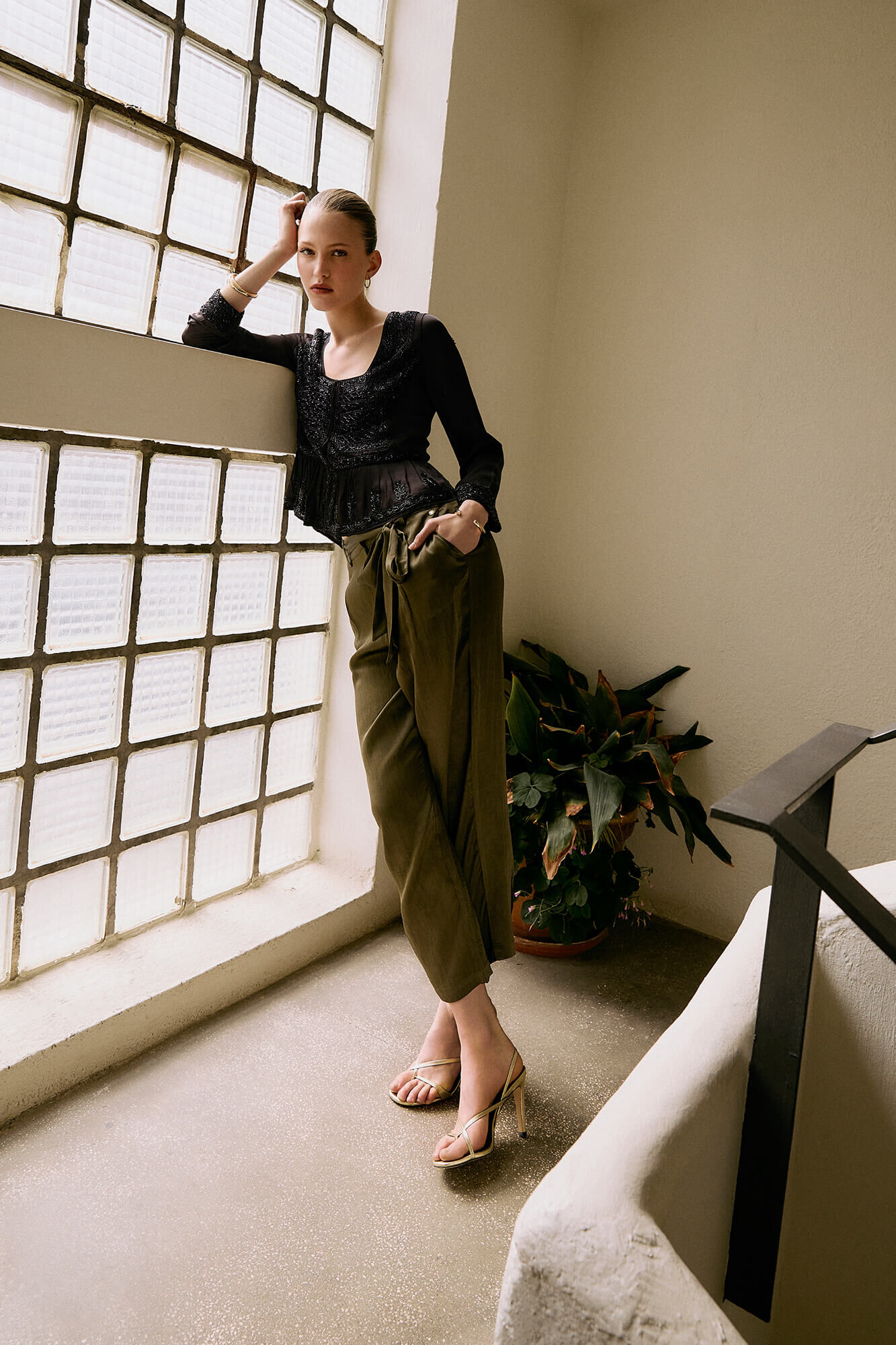 Pedro del Hierro Green satin trousers