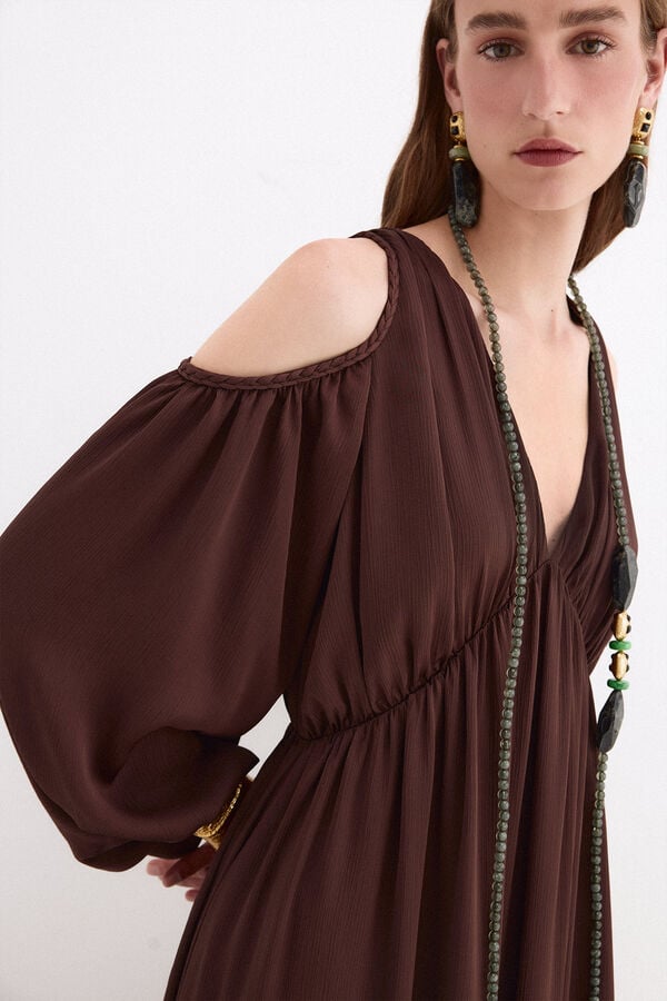 Pedro del Hierro Vestido comprido fluido Marrom