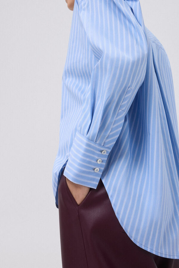 Pedro del Hierro Long striped poplin shirt Blue