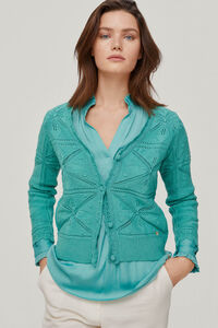 Pedro del Hierro Knit cardigan with flower rosettes Green