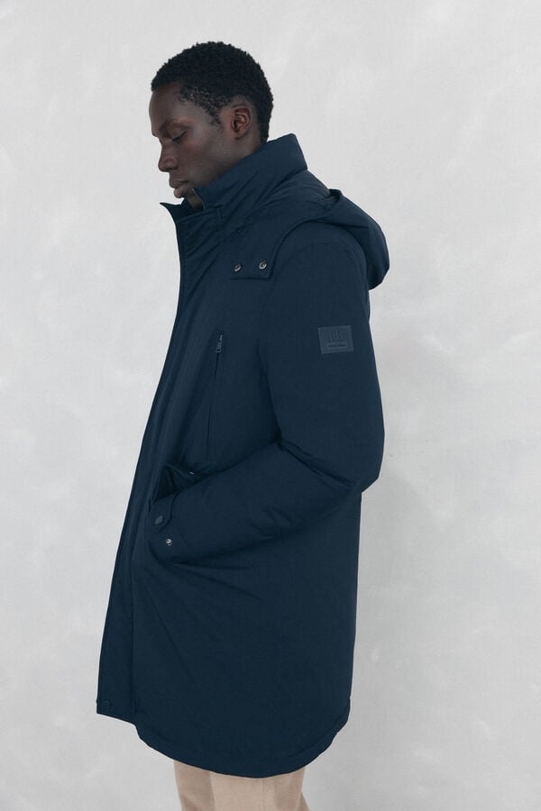 Pedro del Hierro Long parka with hood and views Blue