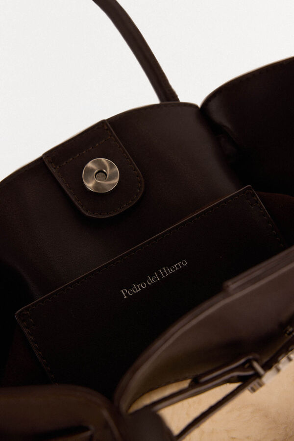 Pedro del Hierro Saco de compras combinado em pele de carneiro Marrom