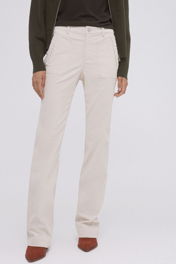 Pedro del Hierro Full length micro corduroy flare pants Beige