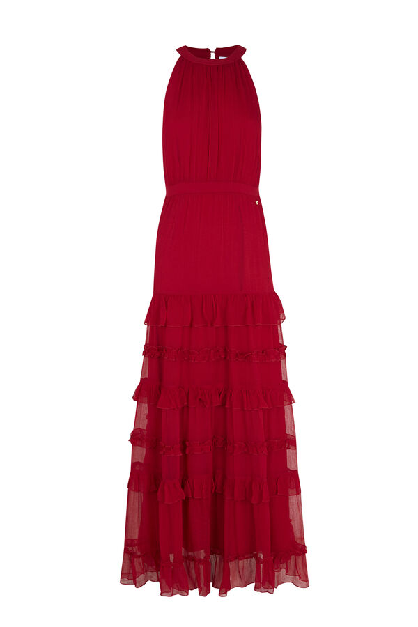 Pedro del Hierro Vestido largo halter volantes Rojo