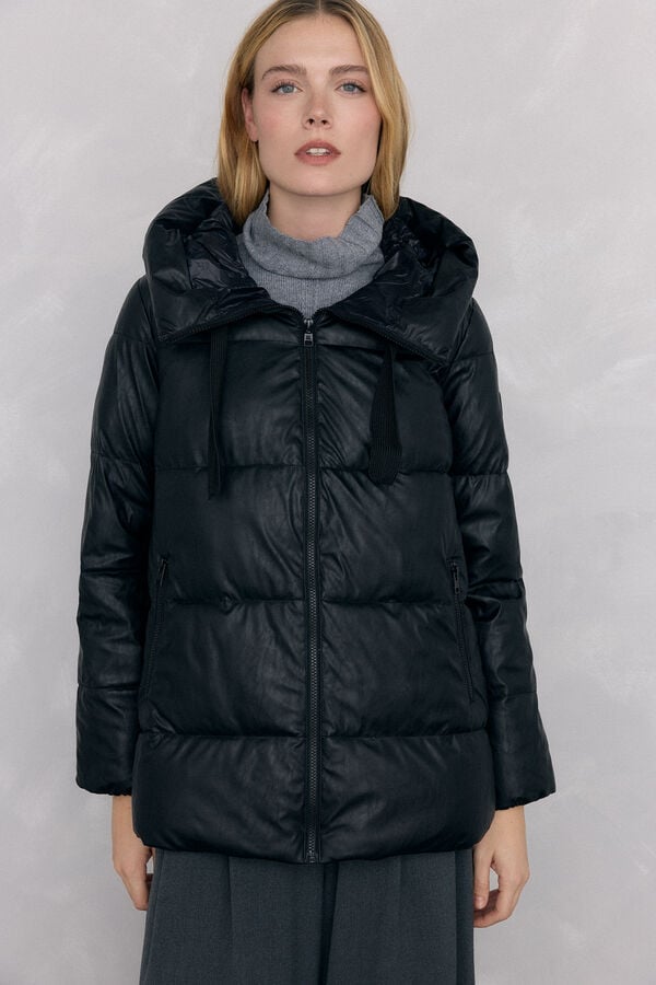 Pedro del Hierro Leather effect parka Black