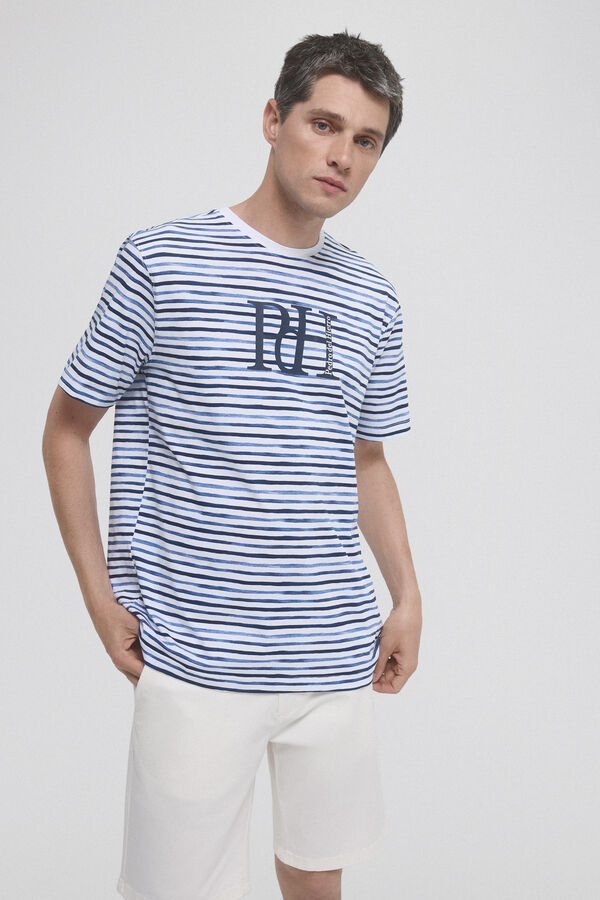 Pedro del Hierro Striped logo T-shirt Blue