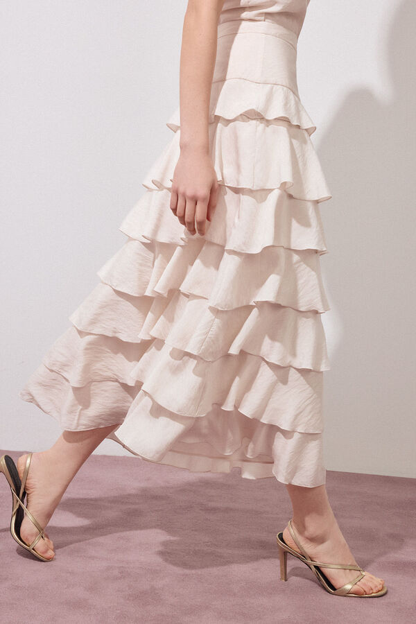 Pedro del Hierro Saia com folhos midi Ecru