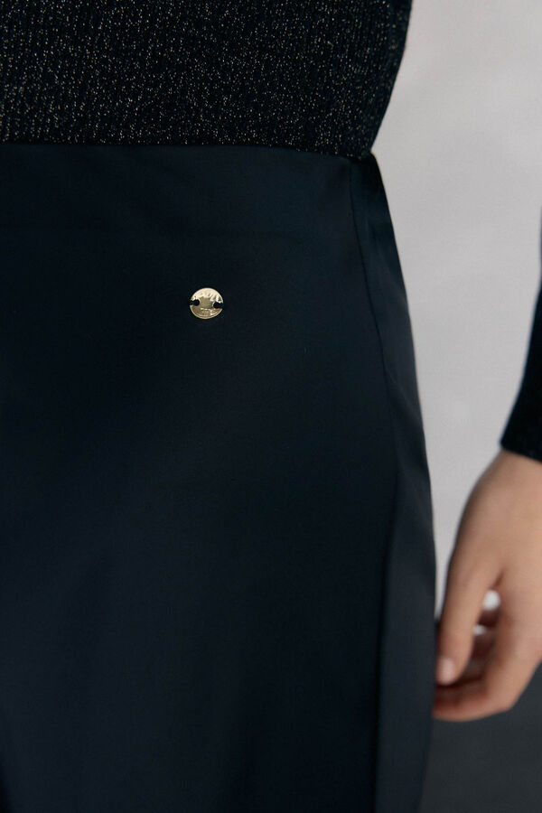 Pedro del Hierro Long satin skirt with lace detail Black
