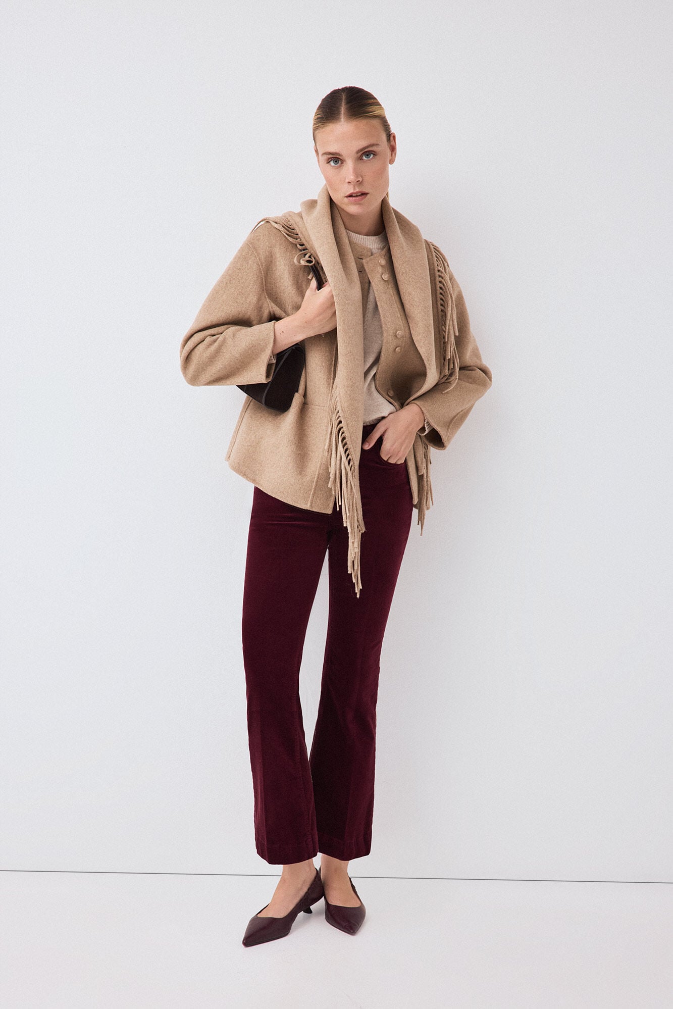 Pedro del Hierro Velvet flare cropped trousers
