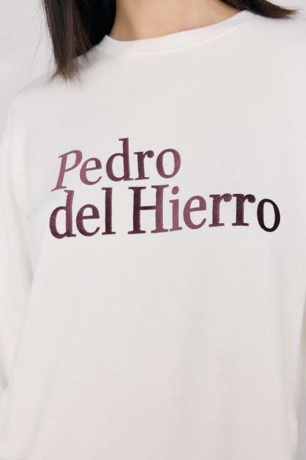 Pedro del Hierro long sleeve T-shirt with soft touch logo and activewear Ecru