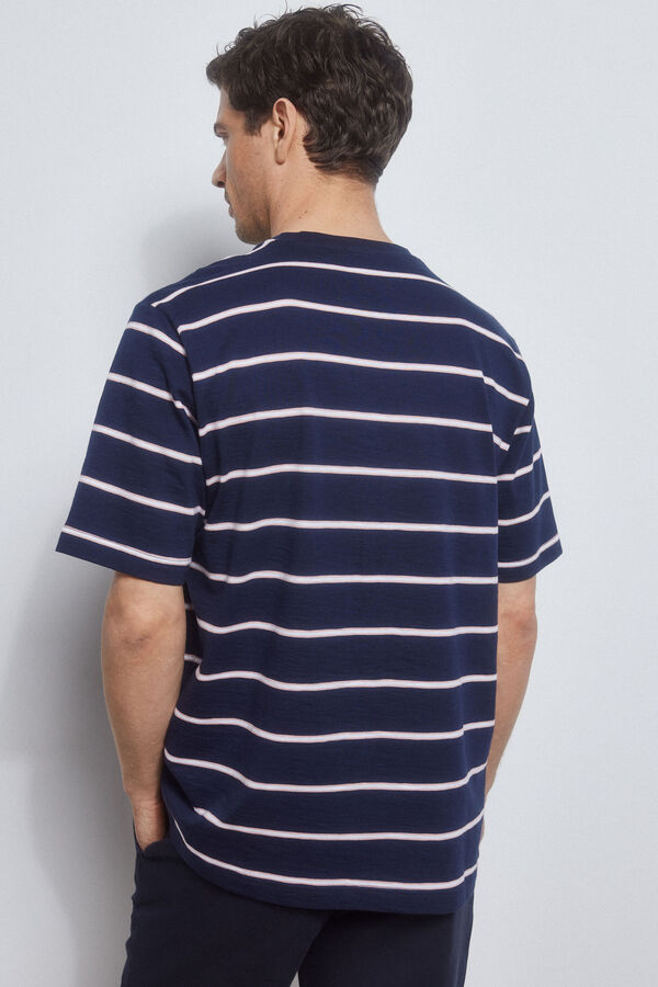 Pedro del Hierro Striped slub T-shirt Blue