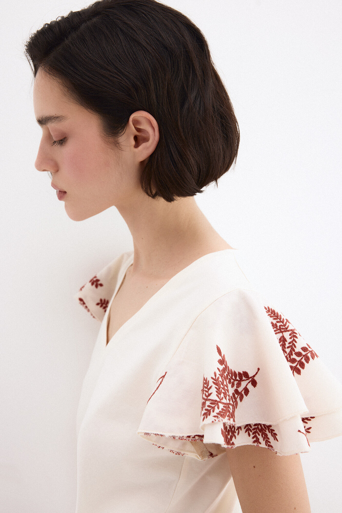 Pedro del Hierro T-shirt de manga curta com folhos bordados