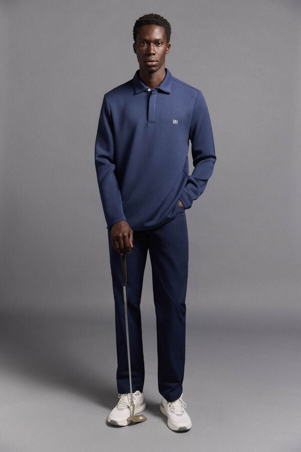 Pedro del Hierro Plain long sleeve golf polo shirt Blue