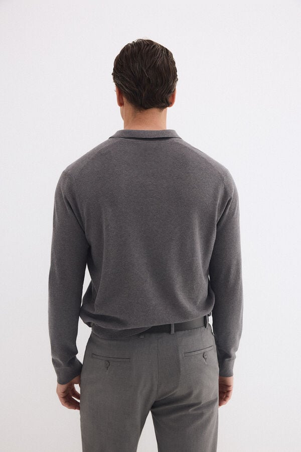 Pedro del Hierro Linen polo long sleeve jumper Grey