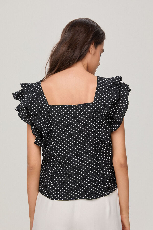 Pedro del Hierro Top de lunares con volantes Negro