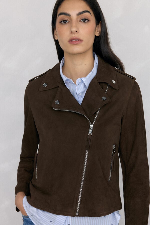 Pedro del Hierro suede biker jacket Brown
