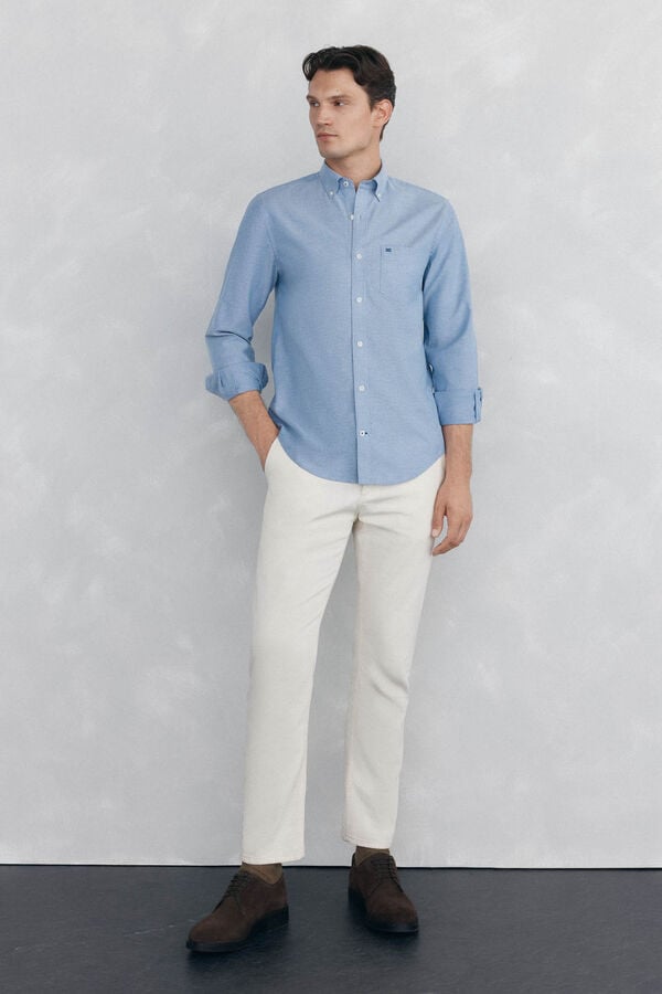Pedro del Hierro Plain non-iron Oxford shirt Blue