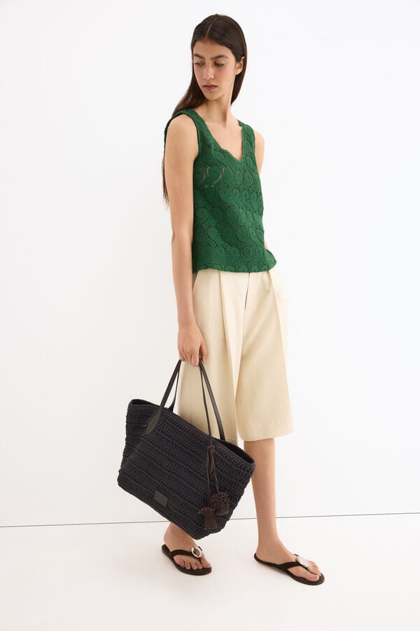 Pedro del Hierro Sleeveless crochet T-shirt Green