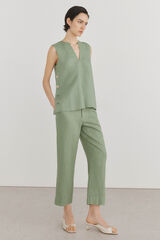 Pedro del Hierro Pantalones lino straight cropped Verde