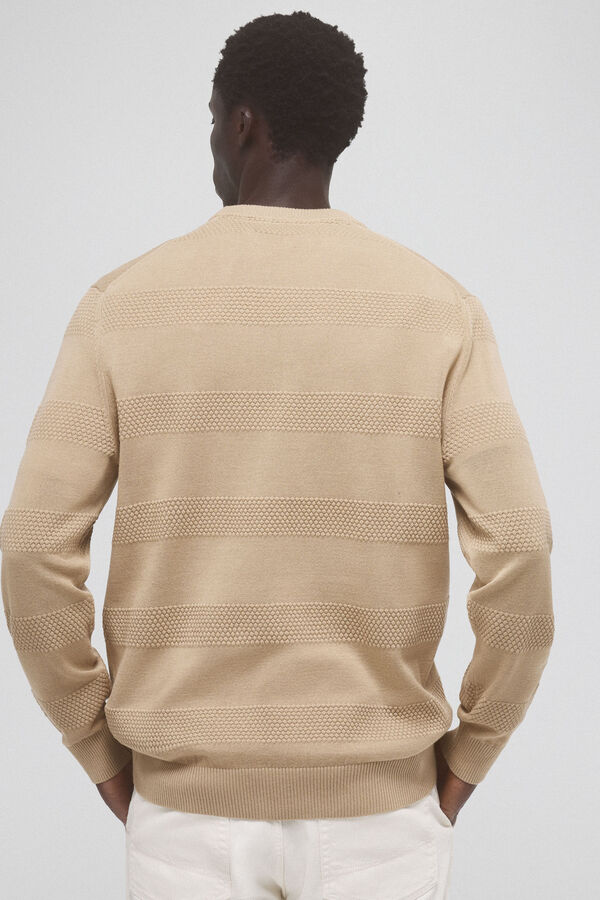 Pedro del Hierro Fine jersey-knit cotton sweater with horizontal structure Beige
