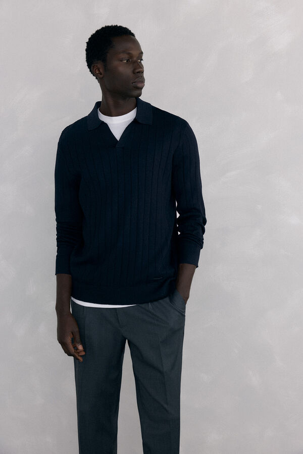 Pedro del Hierro Premium structured cotton silk cashmere jersey Black