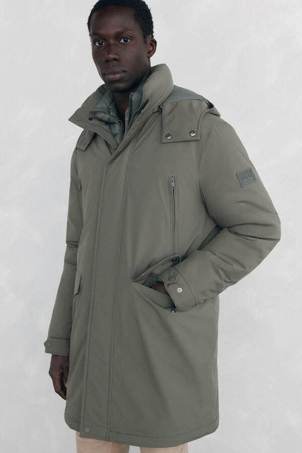 Pedro del Hierro Long parka with hood and views Green