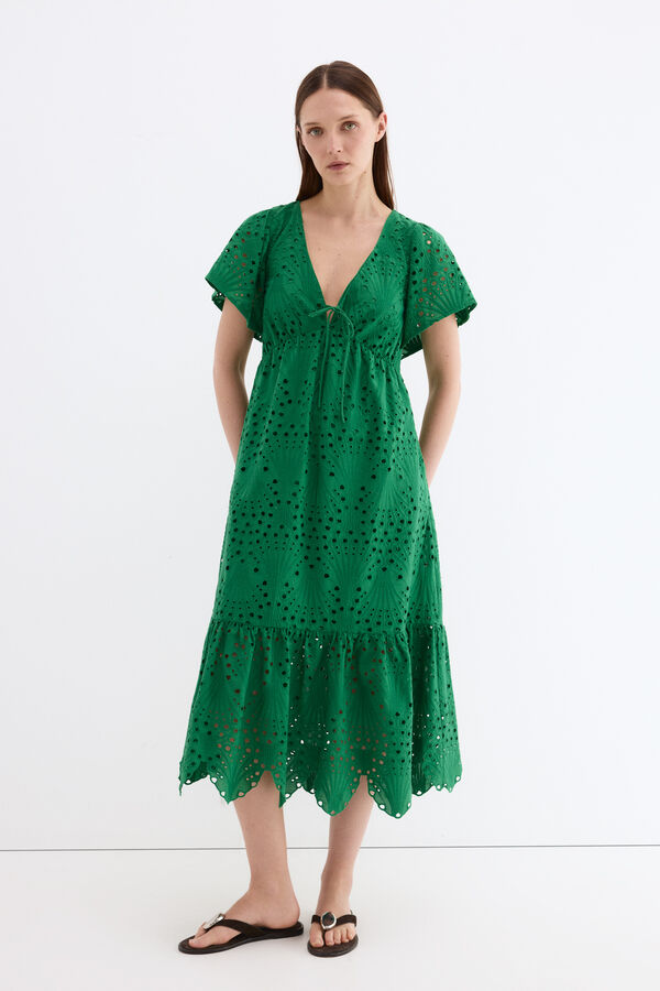 Pedro del Hierro Embroidered cotton dress Green