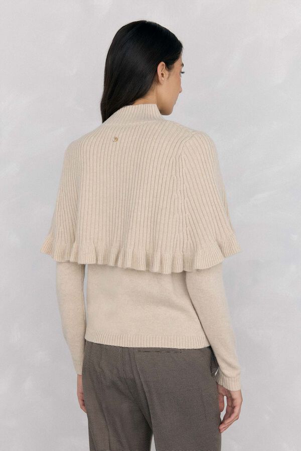 Pedro del Hierro Double jersey and cape garment with ruffle detail Ecru