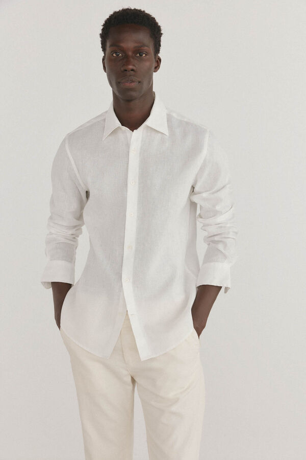 Pedro del Hierro Plain linen shirt Ecru