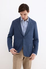 Pedro del Hierro Linen herringbone blazer Blue