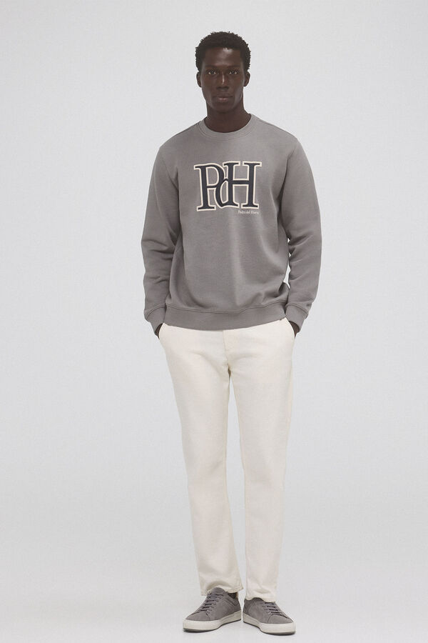 Pedro del Hierro Moletom com gola caixa Sweatshirt e logo Cizento