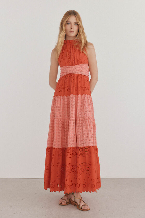 Pedro del Hierro Vestido bordado multicolor Rojo