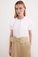 Pedro del Hierro Plain satin-finish ruffle sleeve blouse Ecru