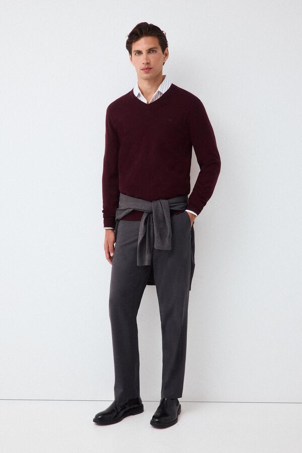 Pedro del Hierro Premium cotton silk cashmere knit jumper Burgundy