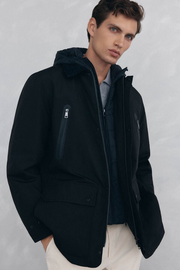 Pedro del Hierro Water-repellent zip fastening jacket Black