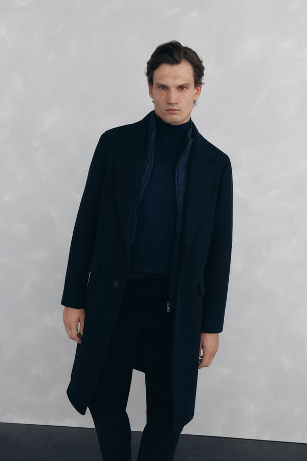 Pedro del Hierro Blue herringbone coat with removable lining  Blue