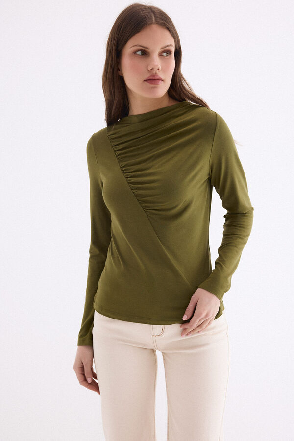 Pedro del Hierro Top drapeado cuello alto Verde